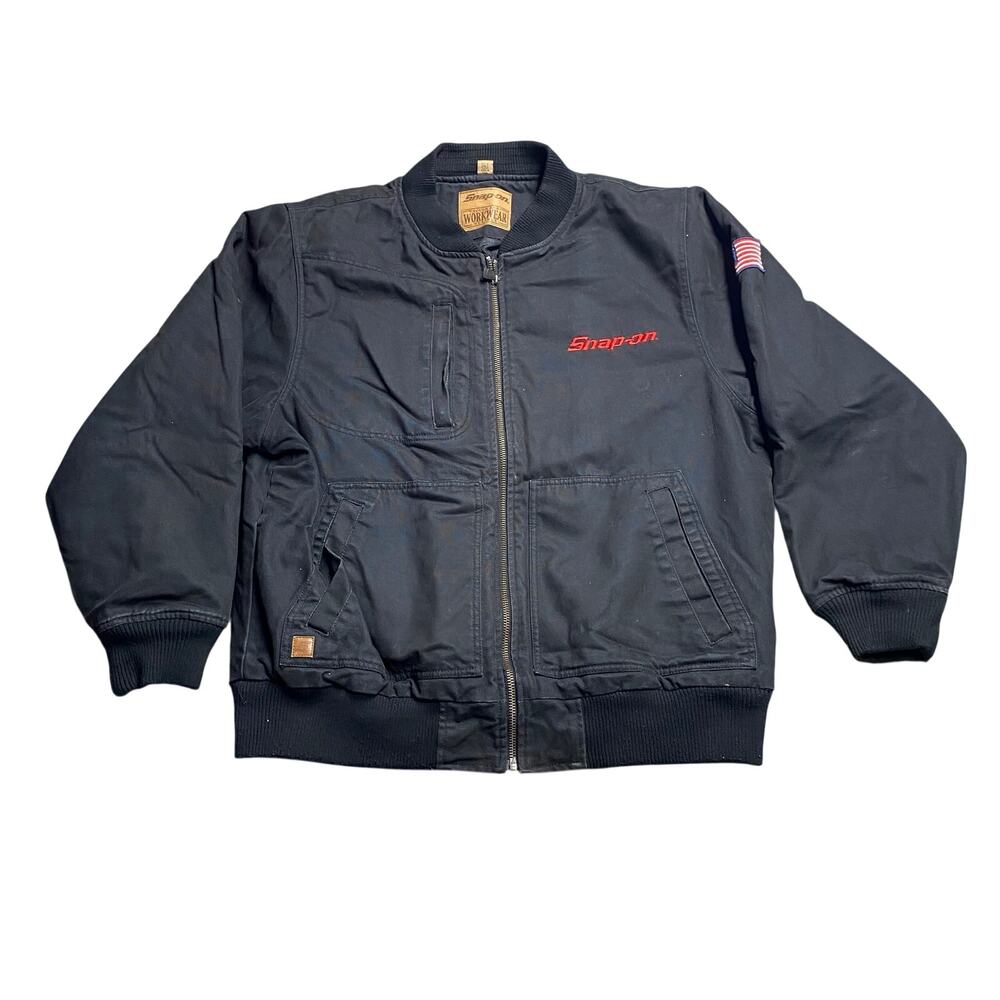 Snap-On Tools Workwear Full Zip Work Jacket Mens XL Black Canvas Quilt Lined